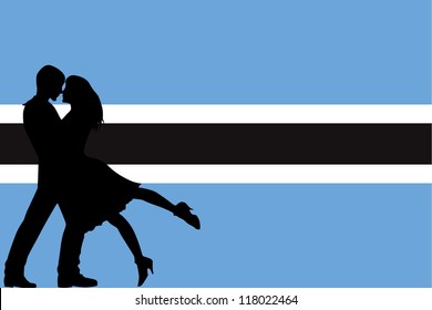 Vector illustration of the flag of Botswana silhouette of a couple in love