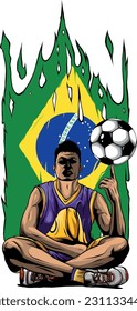 vector illustration of flag Brazil with football player