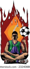 vector illustration of flag Brazil with football player