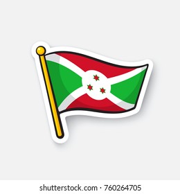 Vector illustration. Flag of Burundi. Countries in Africa. Location symbol for travelers. Isolated on white background. Cartoon sticker with contour. Decoration for greeting cards, patches, prints