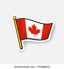 Vector illustration. Flag of Canada on flagstaff. Checkpoint symbol for travelers. Cartoon sticker with contour. Decoration for greeting cards, posters, patches, prints for clothes, emblems