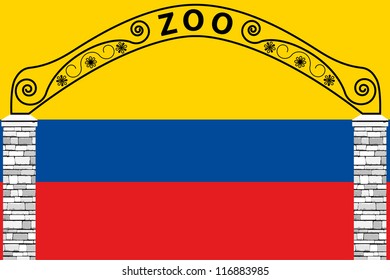 Vector Illustration of the flag of Colombia with a zoo entrance