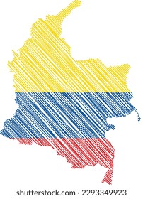 vector illustration of flag colored scribble map of Colombia