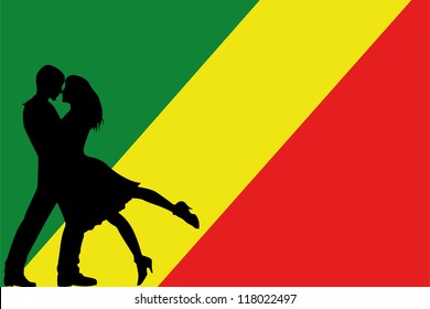 Vector illustration of the flag of Congo silhouette of a couple in love