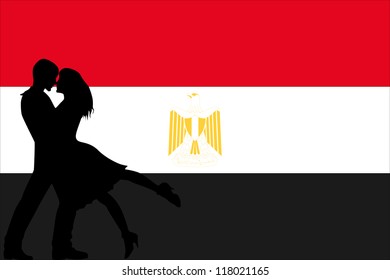 Vector illustration of the flag of Egypt silhouette of a couple in love