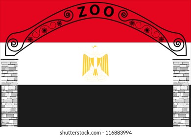 Vector Illustration of the flag of Egypt with a zoo entrance