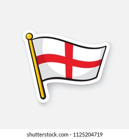 Vector illustration. Flag of England on flagstaff. Location symbol for travelers. Sticker with contour. Isolated on white background. Decoration for greeting cards, patches, prints for clothes