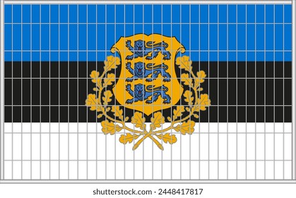 Vector illustration of the flag of Estonia under the lattice. The concept of isolationism. No war.
