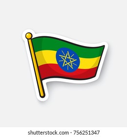 Vector illustration. Flag of Ethiopia. Countries in Africa. Location symbol for travelers. Isolated on white background. Cartoon sticker with contour. Decoration for greeting cards, patches, prints
