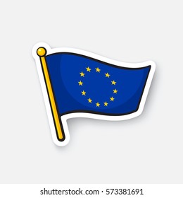 Vector illustration. Flag of the European Union. Location symbol for travelers. Cartoon sticker with contour. Decoration for greeting cards, posters, patches, prints for clothes, emblems