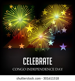 Vector illustration of a Flag and fireworks for Congo Independence Day.