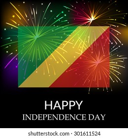 Vector illustration of a Flag and fireworks for Congo Independence Day.