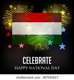 Vector Illustration of a Flag and Fireworks for Independence day of Hungary.