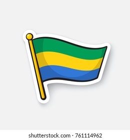 Vector illustration. Flag of Gabon. Countries in Africa. Location symbol for travelers. Isolated on white background. Cartoon sticker with contour. Decoration for greeting cards, patches, prints