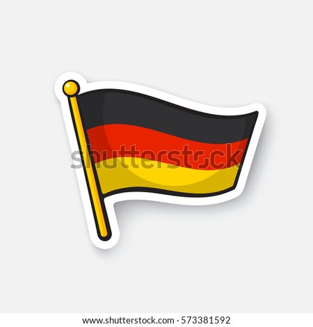 Vector illustration. Flag of Germany on flagstaff. Location symbol for travelers. Cartoon sticker with contour. Decoration for greeting cards, posters, patches, prints for clothes, emblems