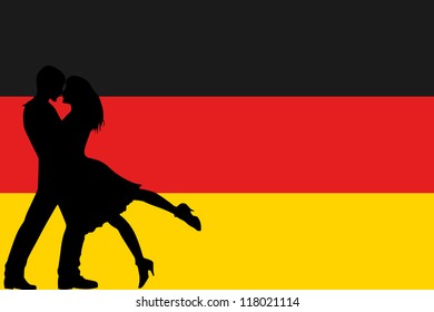 Vector illustration of the flag of Germany silhouette of a couple in love