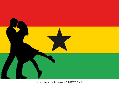 Vector illustration of the flag of Ghana silhouette of a couple in love