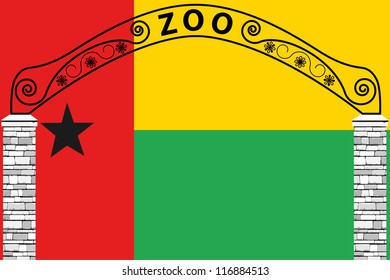 Vector Illustration of the flag of Guinea Bissau with a zoo entrance
