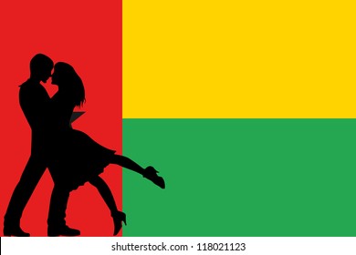 Vector illustration of the flag of Guinea Bissau silhouette of a couple in love