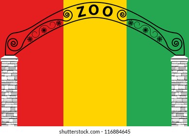 Vector Illustration of the flag of Guinea with a zoo entrance