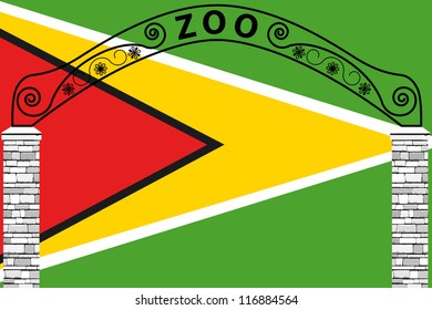 Vector Illustration of the flag of Guyana with a zoo entrance