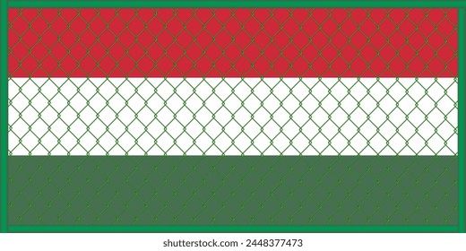 Vector illustration of the flag of Hungary under the lattice. The concept of isolationism. No war.
