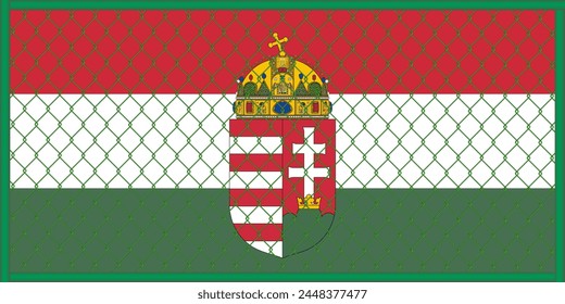 Vector illustration of the flag of Hungary under the lattice. The concept of isolationism. No war.
