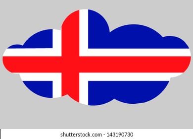 A vector illustration of the flag of Iceland in the shape of a cloud