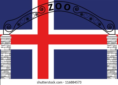 Vector Illustration of the flag of Iceland with a zoo entrance