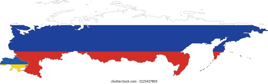 Vector Illustration of the Flag Incorporated Into the Map of Russia and ukraine