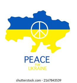 Ilustración vectorial de la bandera incorporada en el mapa de Ucrania con símbolo de paz en paz para el concepto de Ucrania para pancarta, postal, afiche, etc.
