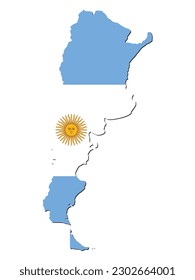 Vector Illustration of the Flag Incorporated Into the Map of Argentina.