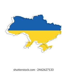 Vector Illustration of the Flag Incorporated Into the Map of Ukraine