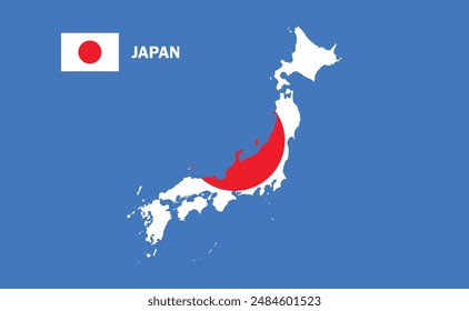 Vector Illustration of the Flag Incorporated Into the Map of Japan.