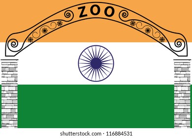 Vector Illustration of the flag of India with a zoo entrance