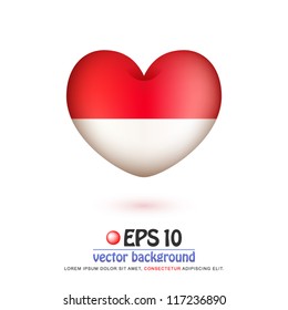 vector illustration of flag of Indonesia / Monaco in valentine heart shape