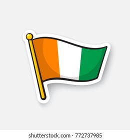Vector illustration. Flag of Ivory Coast. Countries in Africa. Location symbol for travelers. Isolated on white background. Cartoon sticker with contour. Decoration for greeting cards, patches, prints