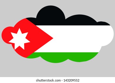 A vector illustration of the flag of Jordan in the shape of a cloud