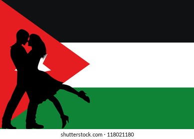 Vector illustration of the flag of Jordan silhouette of a couple in love