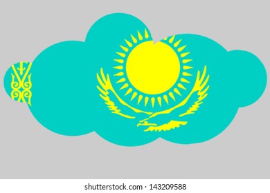 A vector illustration of the flag of Kazakhstan in the shape of a cloud