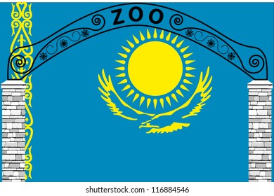 Vector Illustration of the flag of Kazakhstan with a zoo entrance