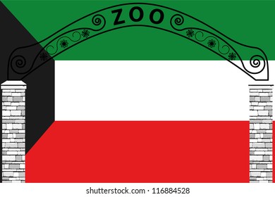 Vector Illustration of the flag of Kuwait with a zoo entrance