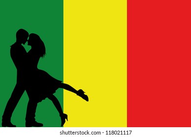 Vector illustration of the flag of Mali silhouette of a couple in love