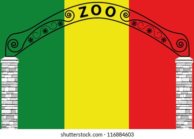 Vector Illustration of the flag of Mali with a zoo entrance