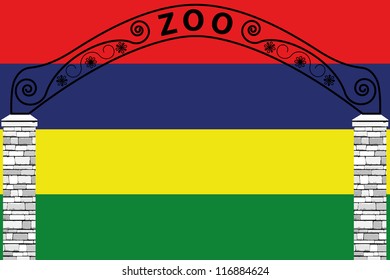 Vector Illustration of the flag of Mauritius with a zoo entrance