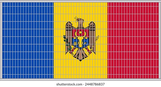 Vector illustration of the flag of Moldova under the lattice. The concept of isolationism. No war.
