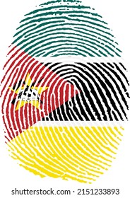 Vector illustration of the flag of mozambique in the shape of a fingerprint