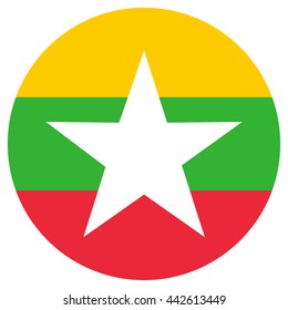 Vector illustration flag of Myanmar icon. Round national flag of Myanmar.