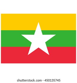 Vector illustration flag of Myanmar icon. Rectangle national flag of Myanmar. Myanmar flag button