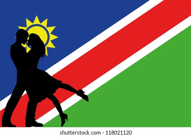 Vector illustration of the flag of Namibia silhouette of a couple in love